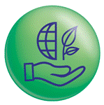 Blue icon of the world representing 'Social & environmental responsibility'